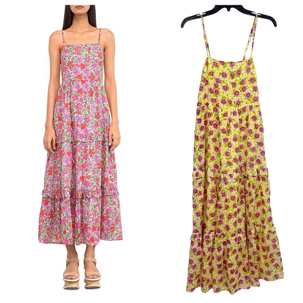 Banjanan Hazel Maxi Slip Dress XS Vibrant Yellow Flower Carpet Print NWT $325
